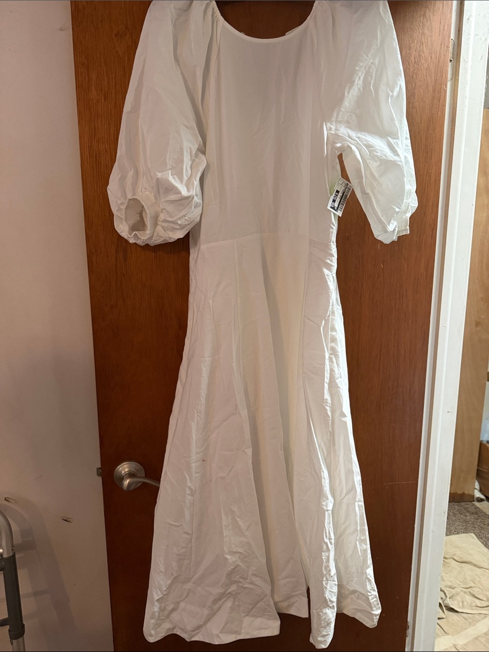 Babaton White Maxi Dress with Puff Sleeves